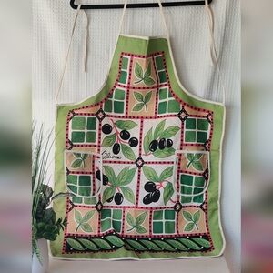 Olives and Leaf Motif Kitchen Apron in Shades of Green